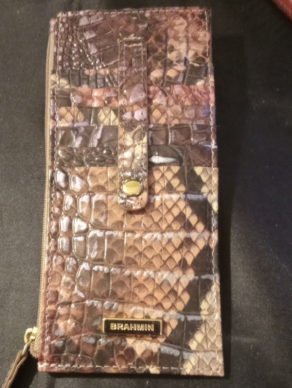 Brahmin Croc-Embossed Metallic Brown Card Case.Diamondback Leather.